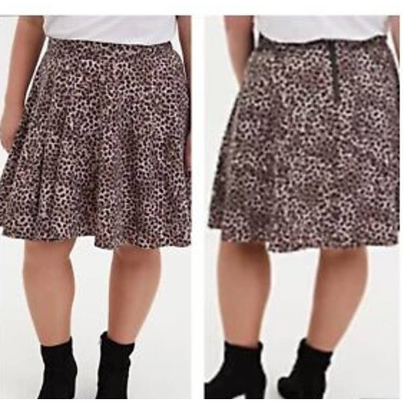 torrid Dresses & Skirts - Torrid Leopard Twill Pleated Mini Skater Skirt Brown Plus Size 2X
